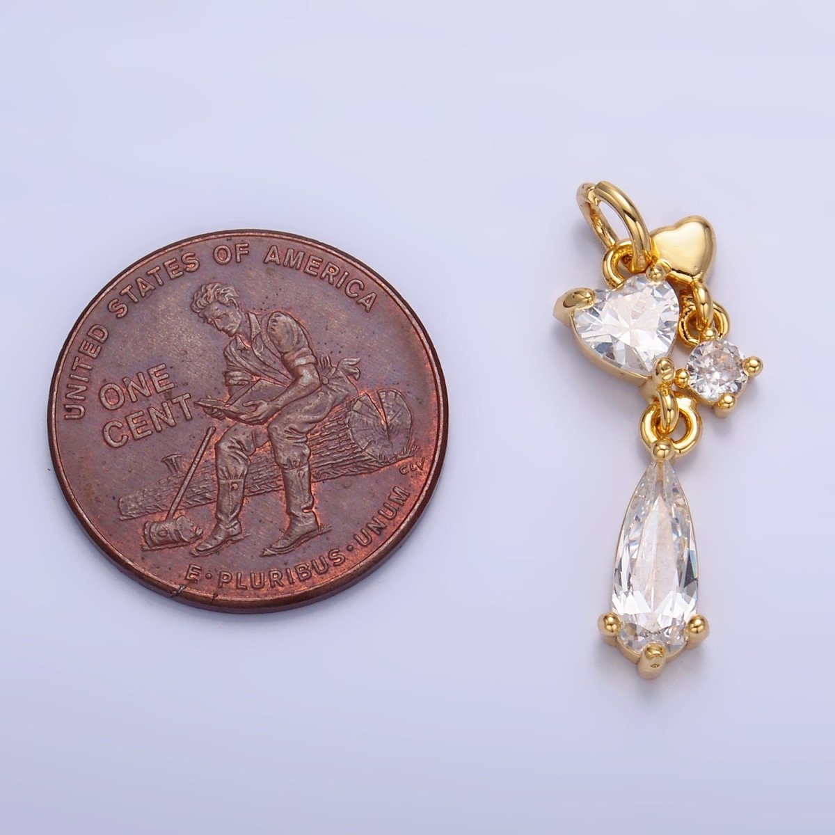 24K Gold Filled Heart Teardrop CZ Drop Charm in Gold & Silver | W816