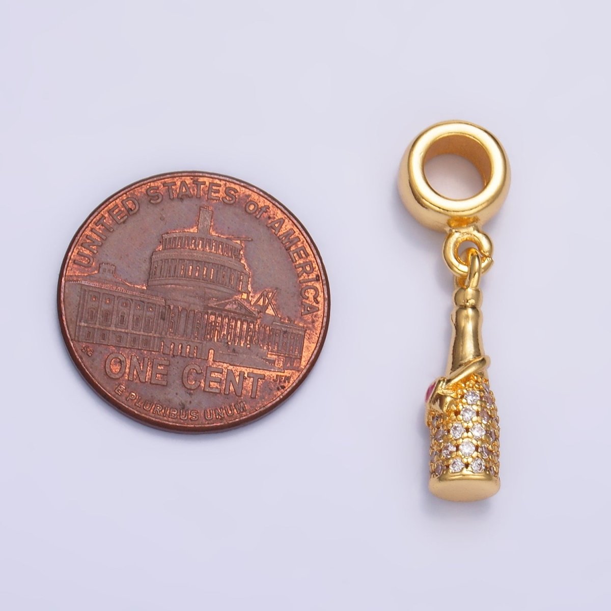24K Gold Filled Heart Wine Bottle Micro Paved CZ Rhondelle Drop Pendant | C876