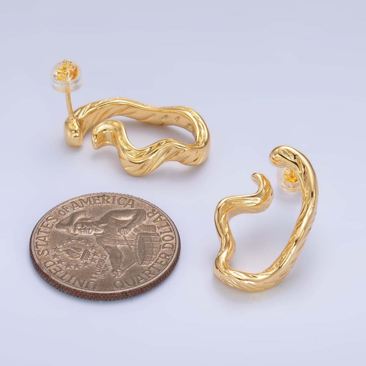 24K Gold Filled Lined-Textured Curled Abstract Band Studs Earrings Set | AB484