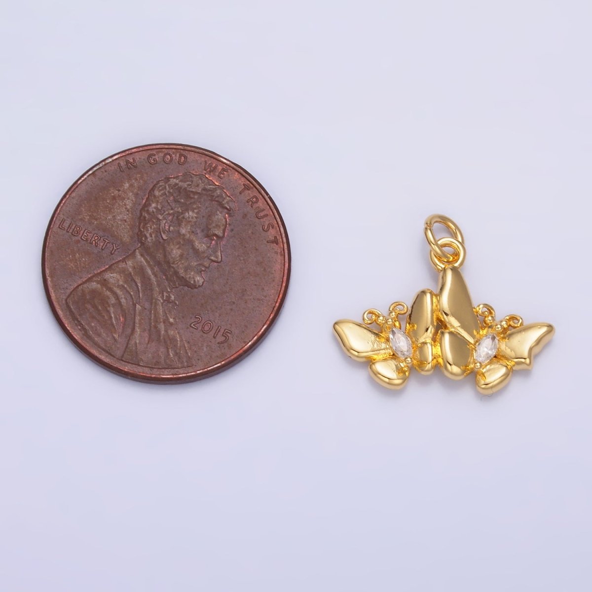 24K Gold Filled Marquise CZ Double Butterfly Mariposa Charm in Gold & Silver | W828