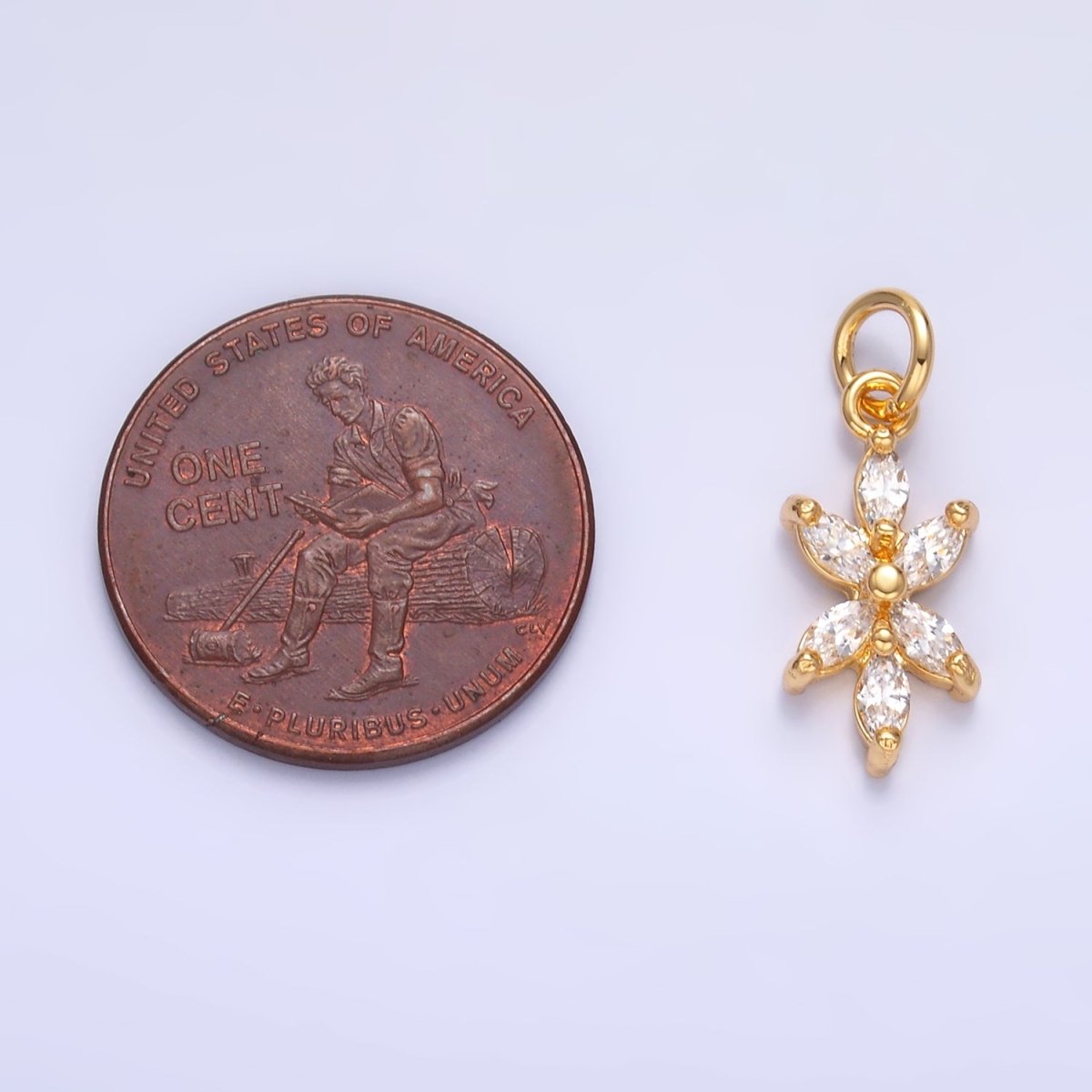 24K Gold Filled Marquise CZ Flower Mini Charm in Gold & Silver | W809