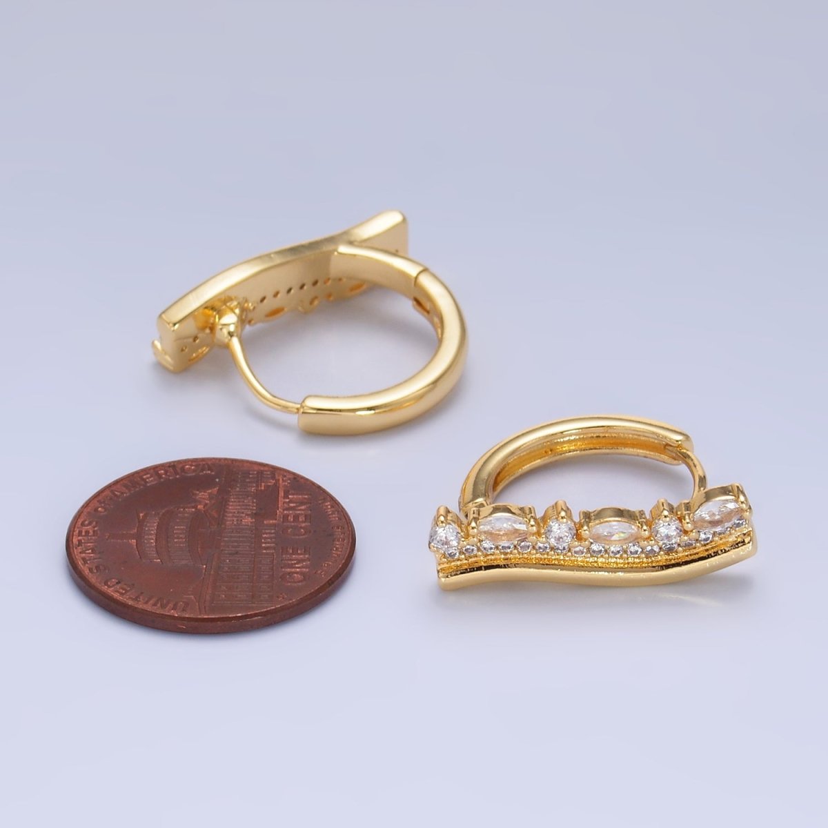 24K Gold Filled Marquise Micro Paved CZ Linear Huggie Earrings | AB687