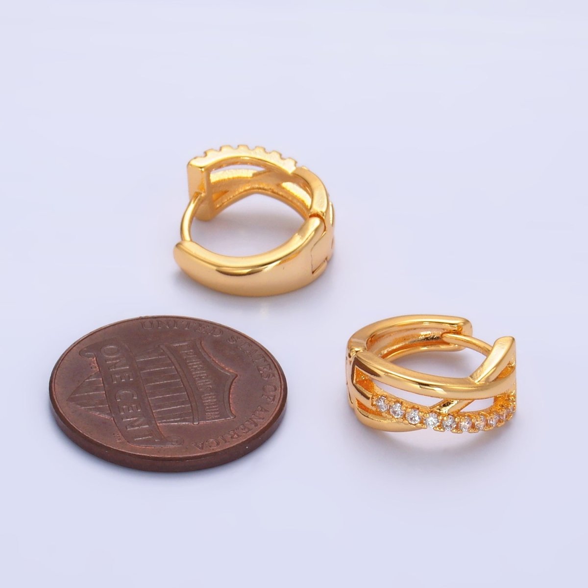 24K Gold Filled Micro Paved CZ Multiple Band Cartilage Huggie Earrings Set | P406