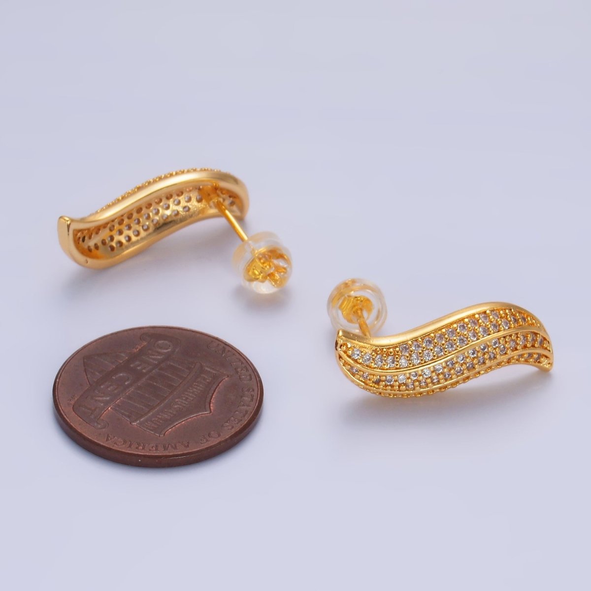 24K Gold Filled Micro Paved CZ S Curved Stud Earrings Set | P416