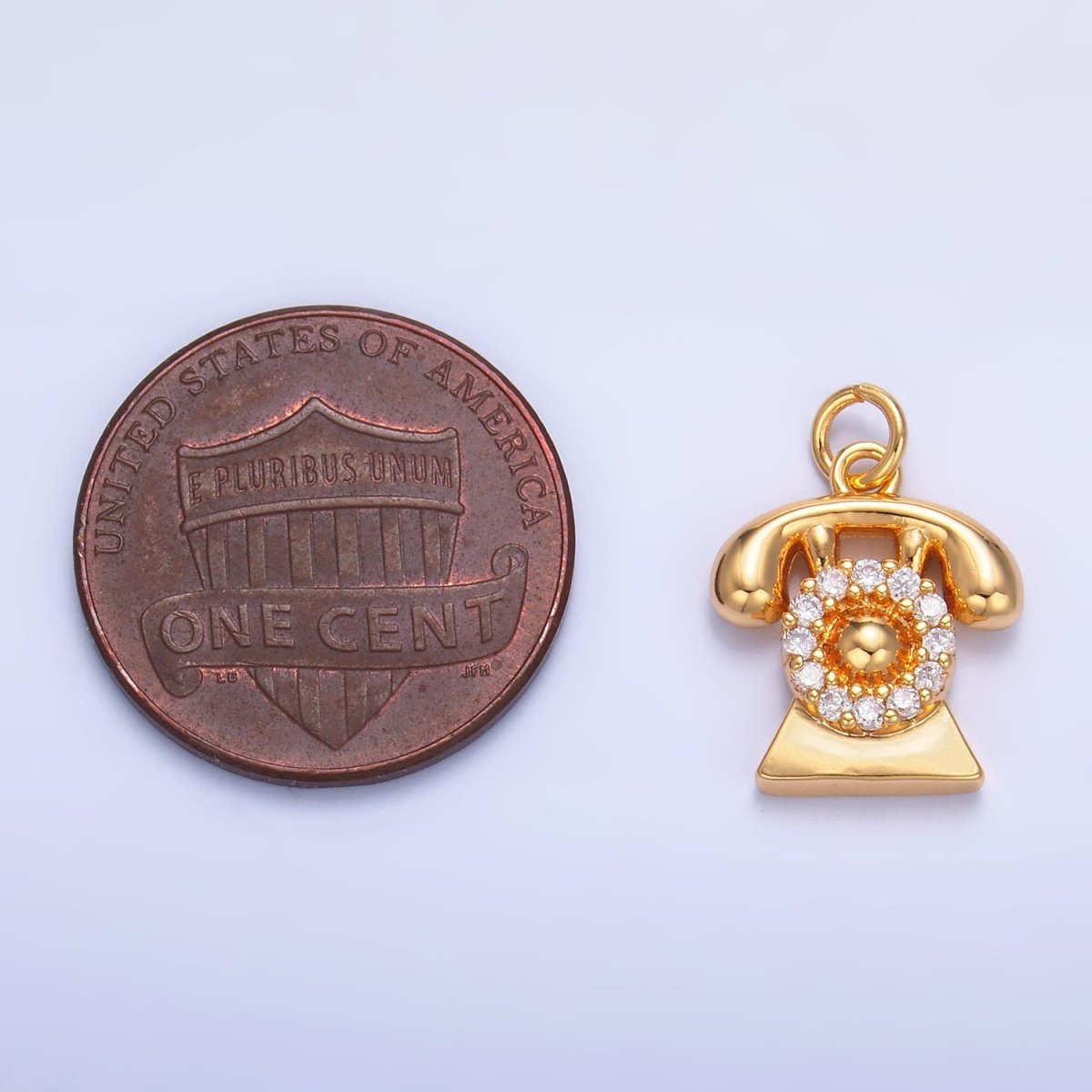 24K Gold Filled Micro Paved CZ Vintage Rotary Telephone Charm in Gold & Silver | W393 N971