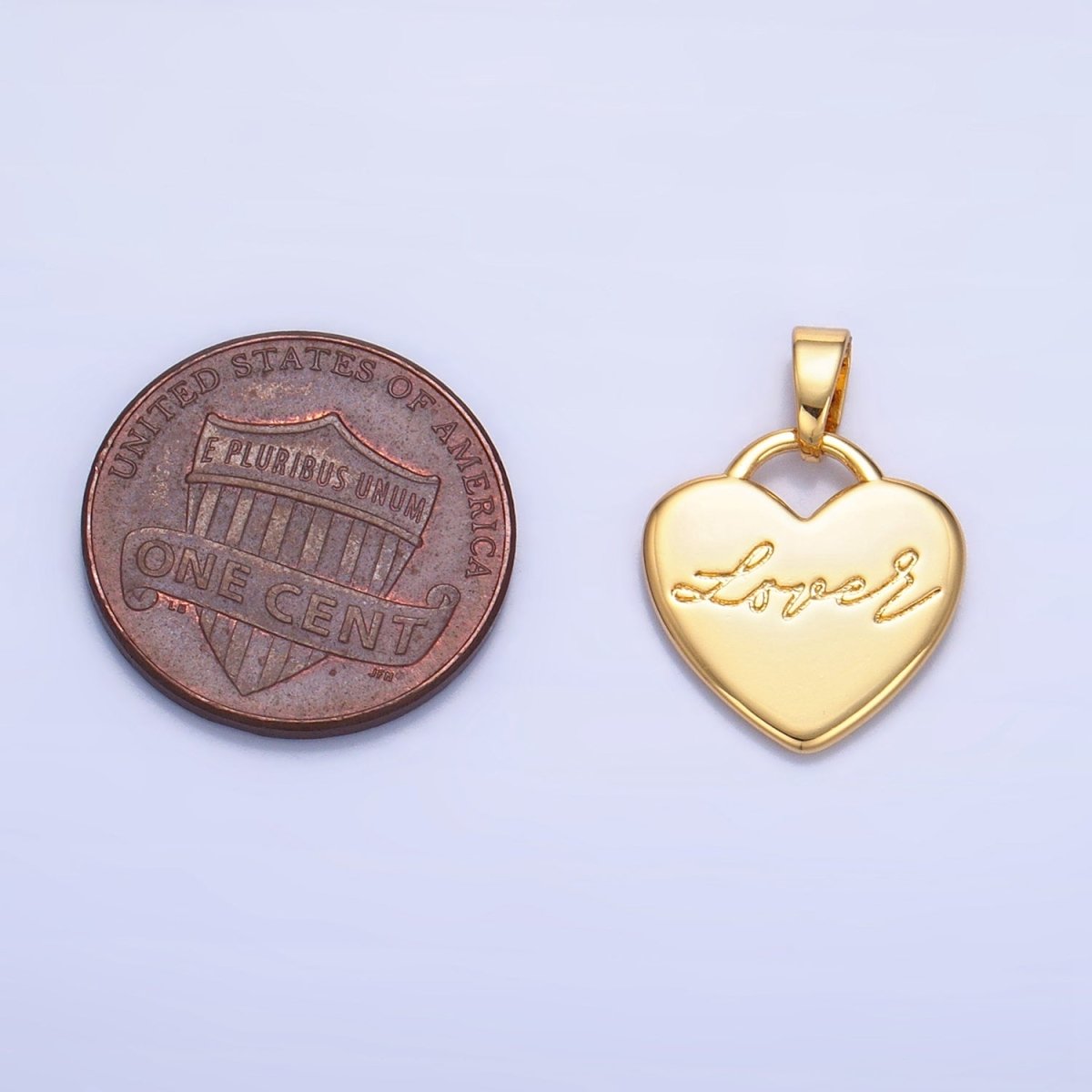 24K Gold Filled "Lover" Cursive Script Heart Padlock Pendant | AA1005