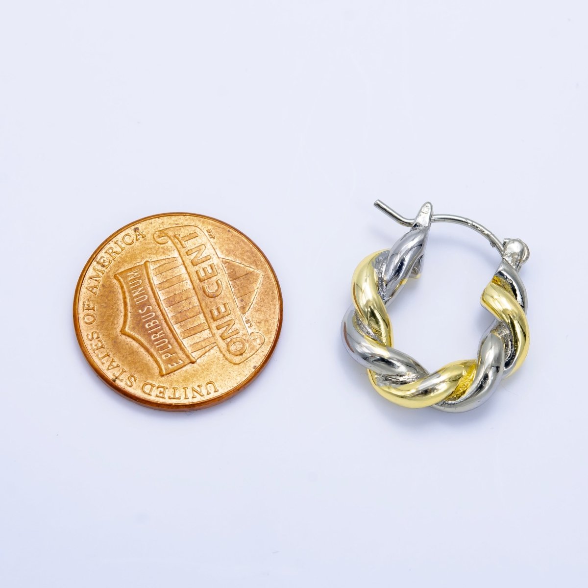 24K Gold Filled Mixed Metal Twist Hook Earring | V107