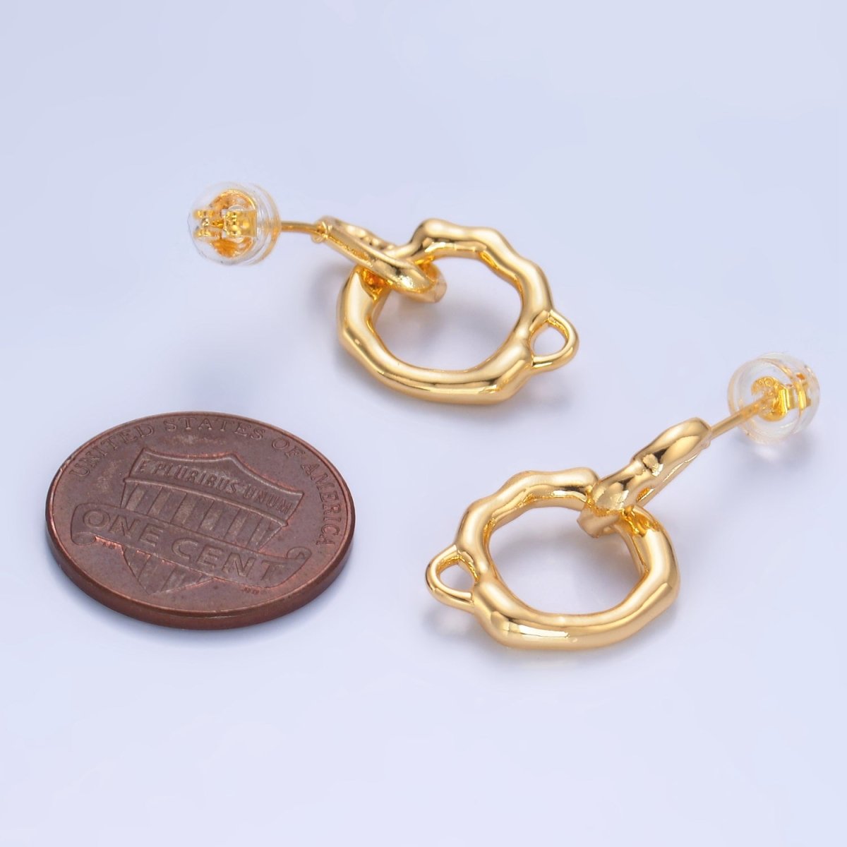 24K Gold Filled Molten Open Round Drop Stud Earrings Findings | Z1003