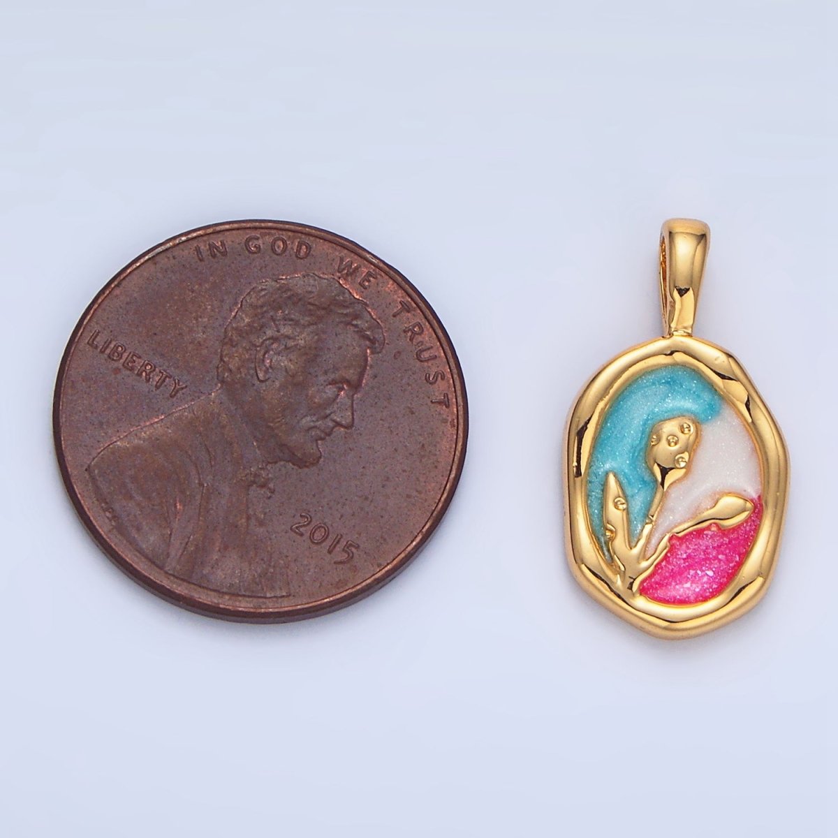 24K Gold Filled Multicolor Enamel Flower Nature Stamped Pendant | AA798
