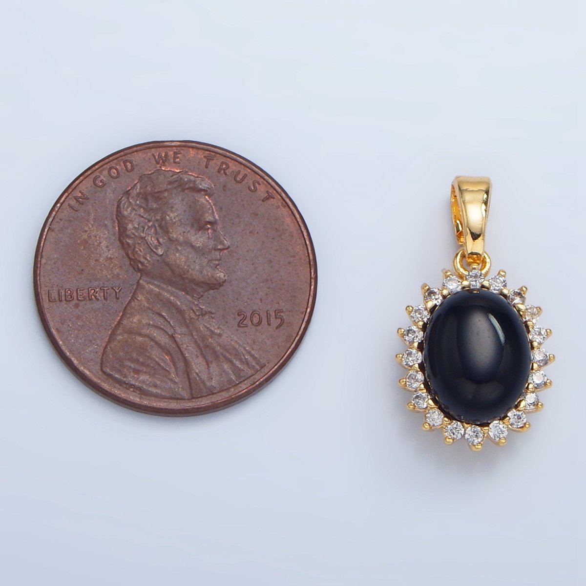 24K Gold Filled Onyx Gemstone Cabochon CZ Pendant in Gold & Silver | AA981