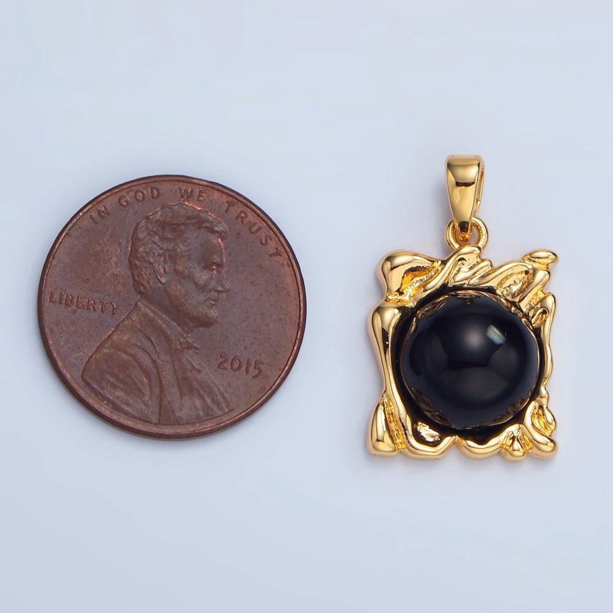 24K Gold Filled Onyx Gemstone Molten Drip Square Pendant in Gold & Silver | AA985