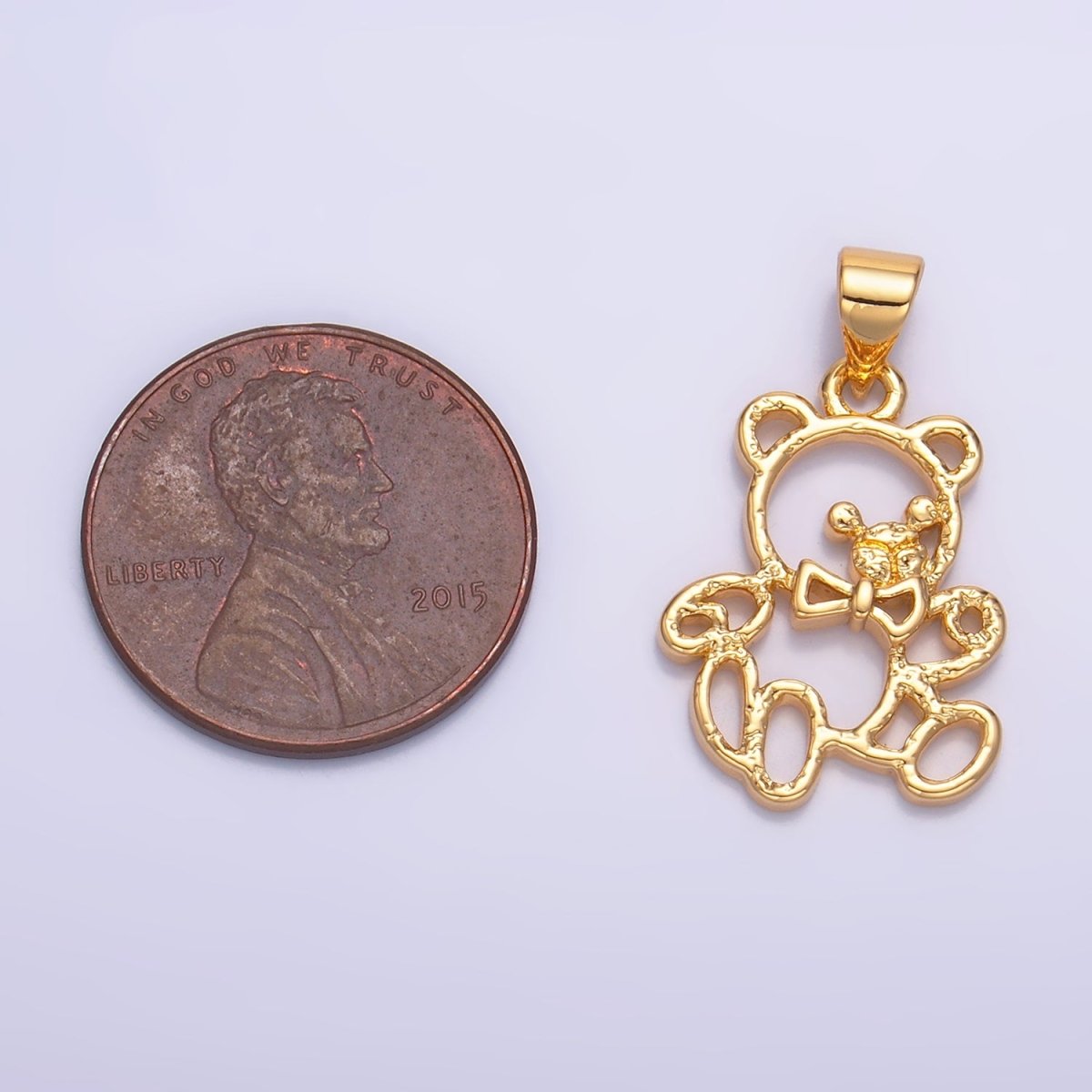 24K Gold Filled Open Hammered Teddy Bear Animal Pendant | AA1057