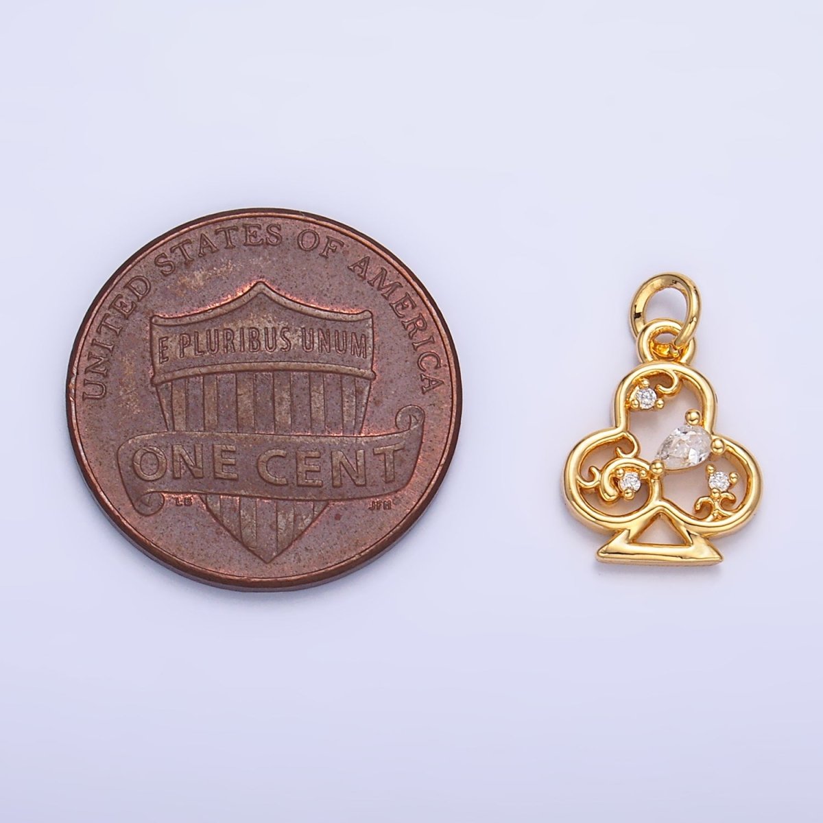 24K Gold Filled Open Teardrop CZ Artisan Club Card Charm | W210