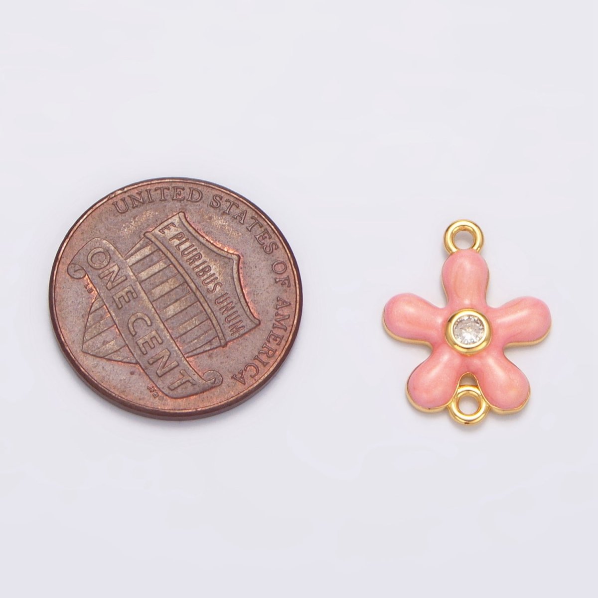 24K Gold Filled Pink Enamel CZ Flower Connector | F767