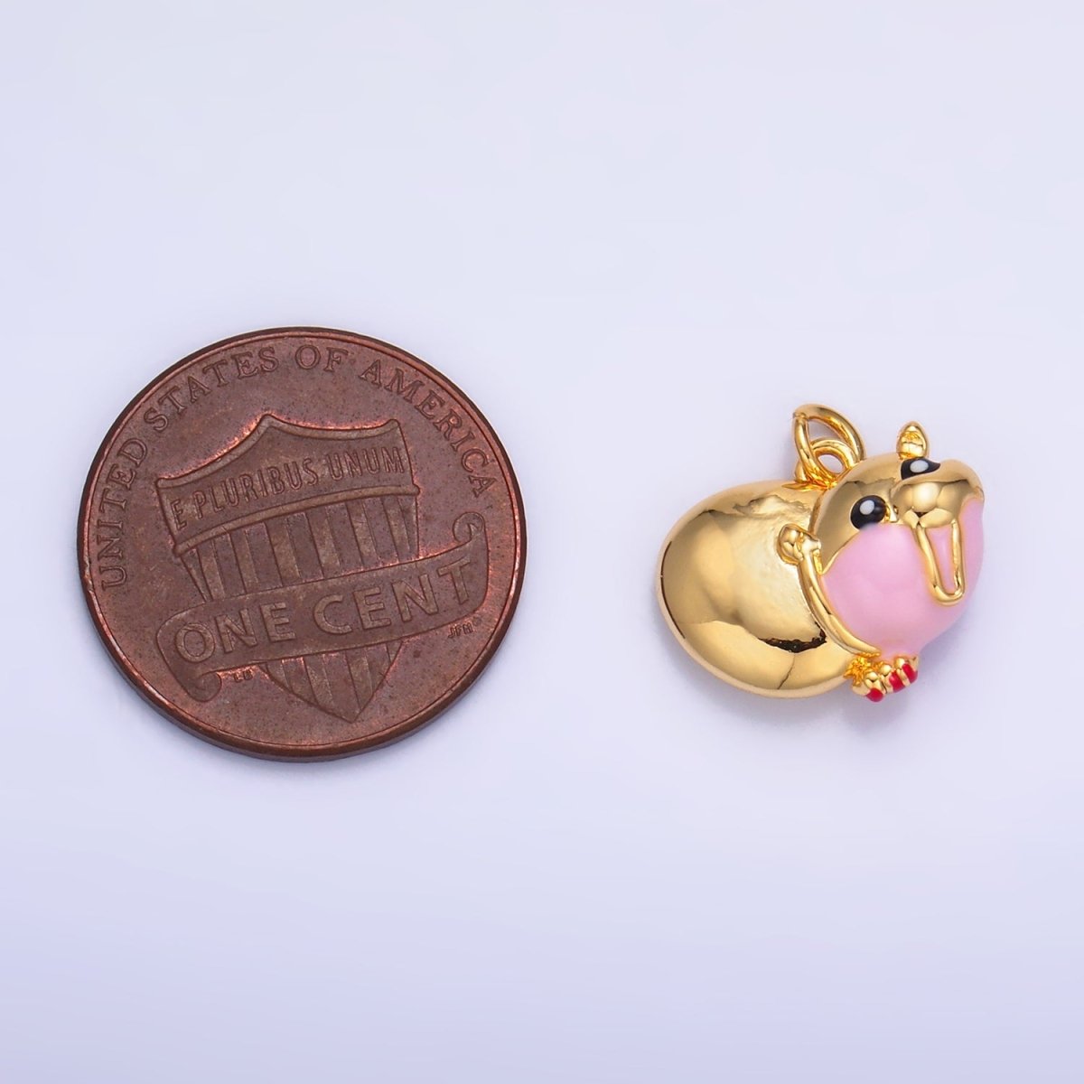 24K Gold Filled Pink Rotund Hippopotamus Multidimensional 3D Animal Charm | W242