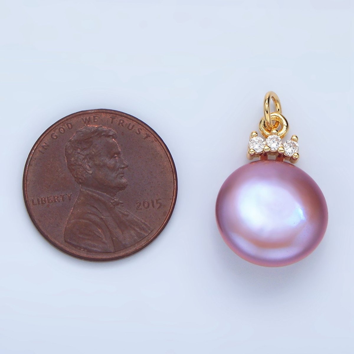 24K Gold Filled Purple Freshwater Pearl Triple CZ Charm | P1905