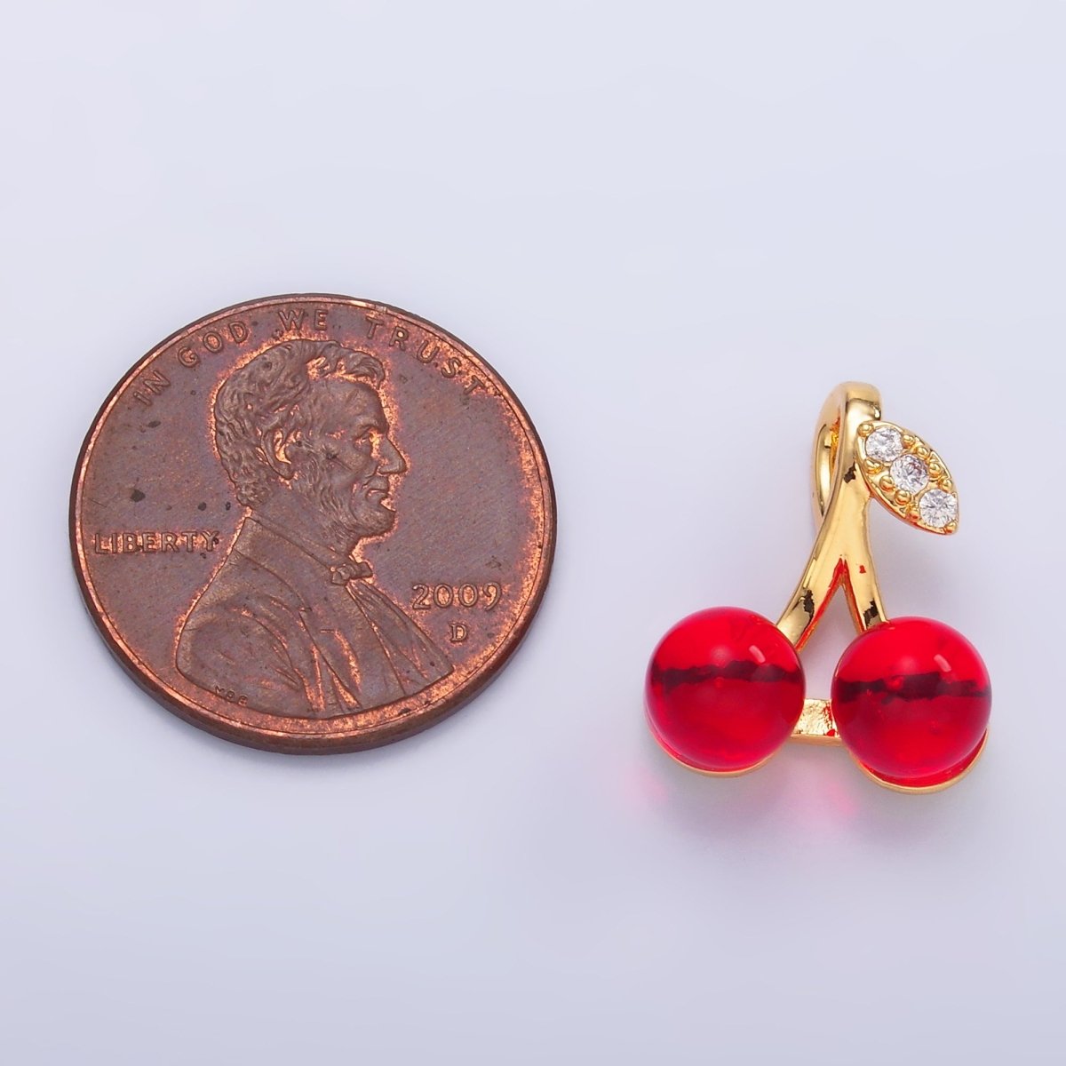24K Gold Filled Red Acrylic Micro Paved CZ Cherry Fruit Pendant | AA1440