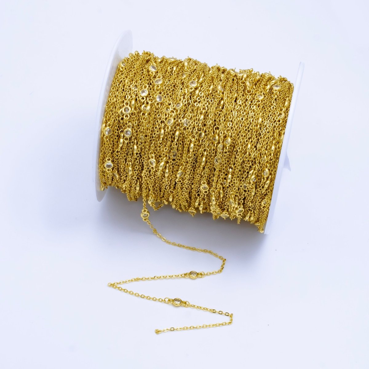 24K Gold Filled Satellites Chain CZ Bezel Chain by Yard | Roll-1531