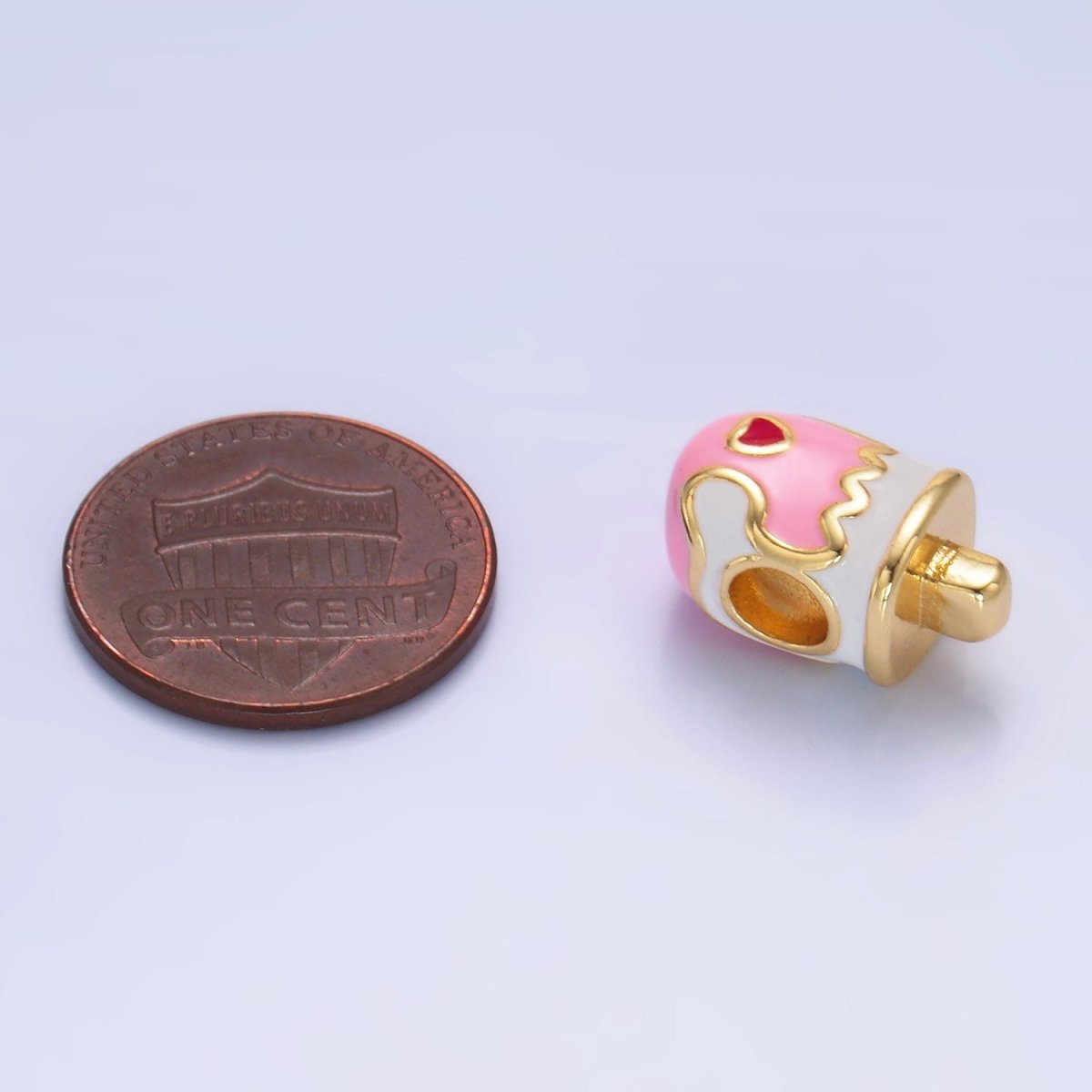 24K Gold Filled Sweet Heart Lollipop Candy Enamel Bead | B153