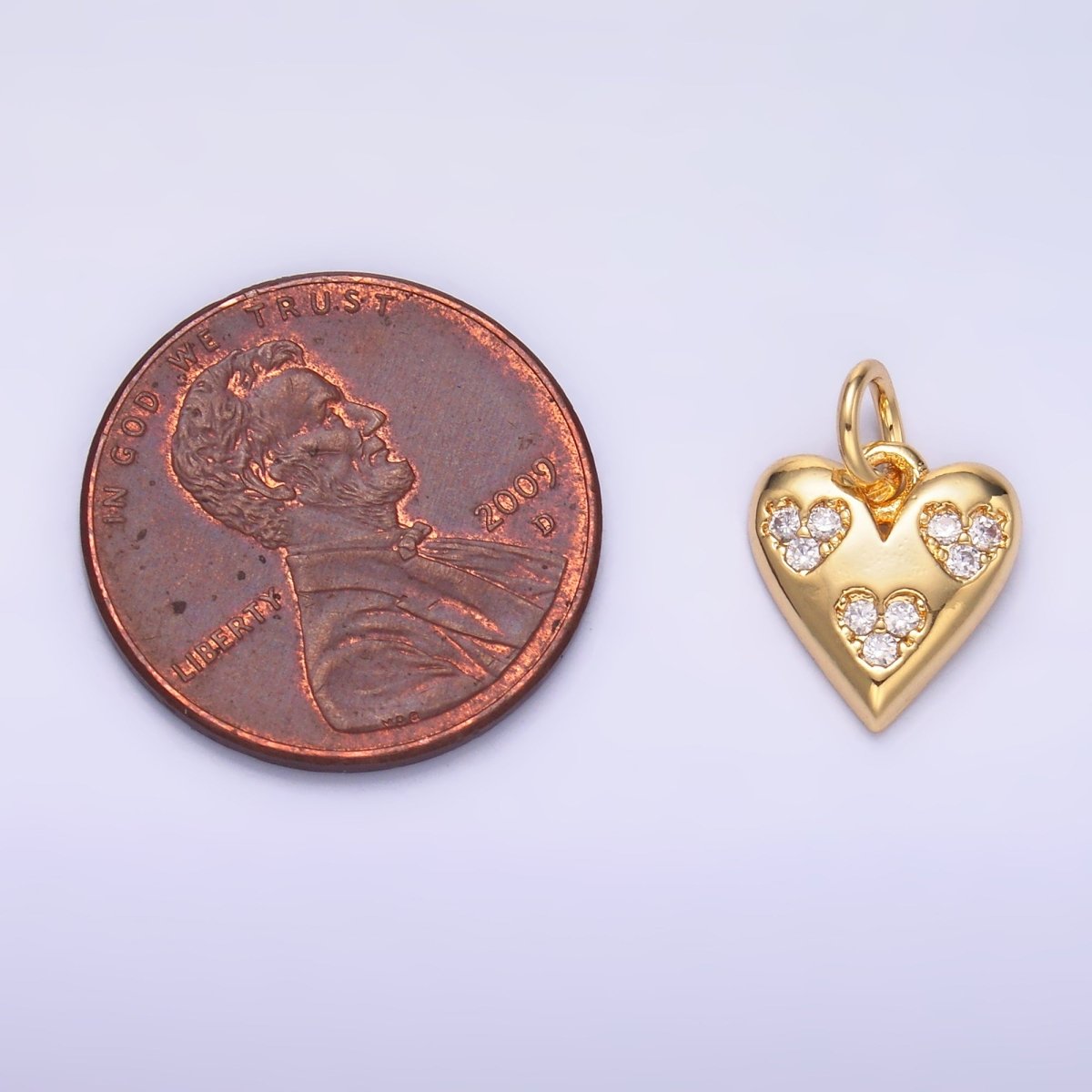 24K Gold Filled Triple Micro Paved CZ Heart Charm in Gold & Silver | C475