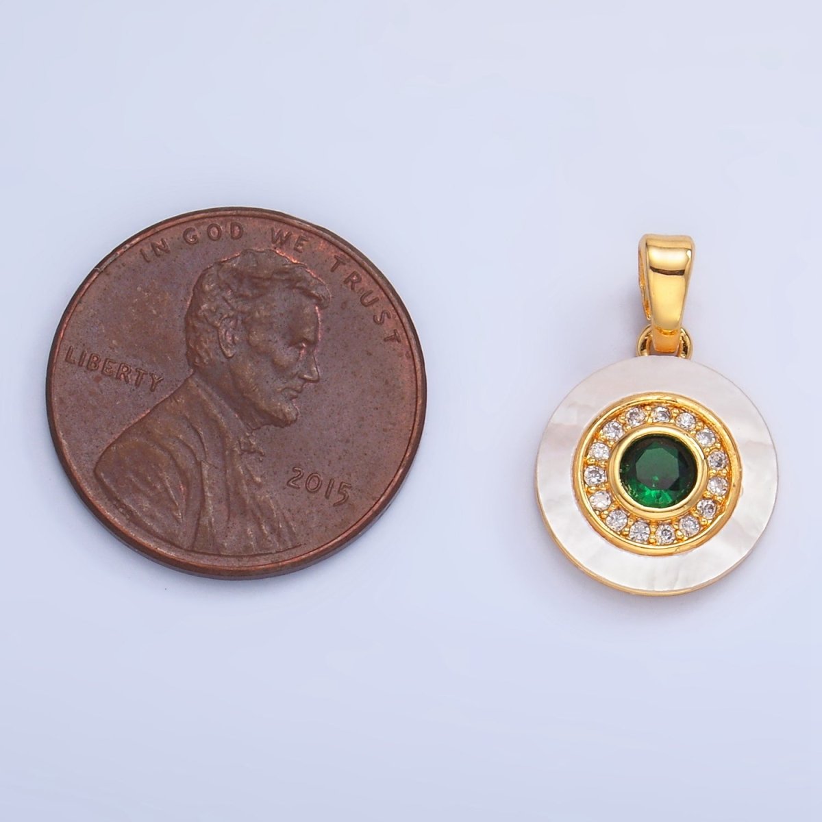 24K Gold Filled Turquoise, Green, Red CZ Shell Pearl Round Pendant | AA1038 - AA1040