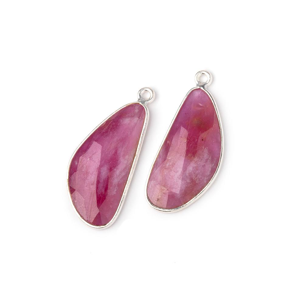 25x12mm .925 Silver Bezel Ruby Faceted Freeform Set of 2 Pendants