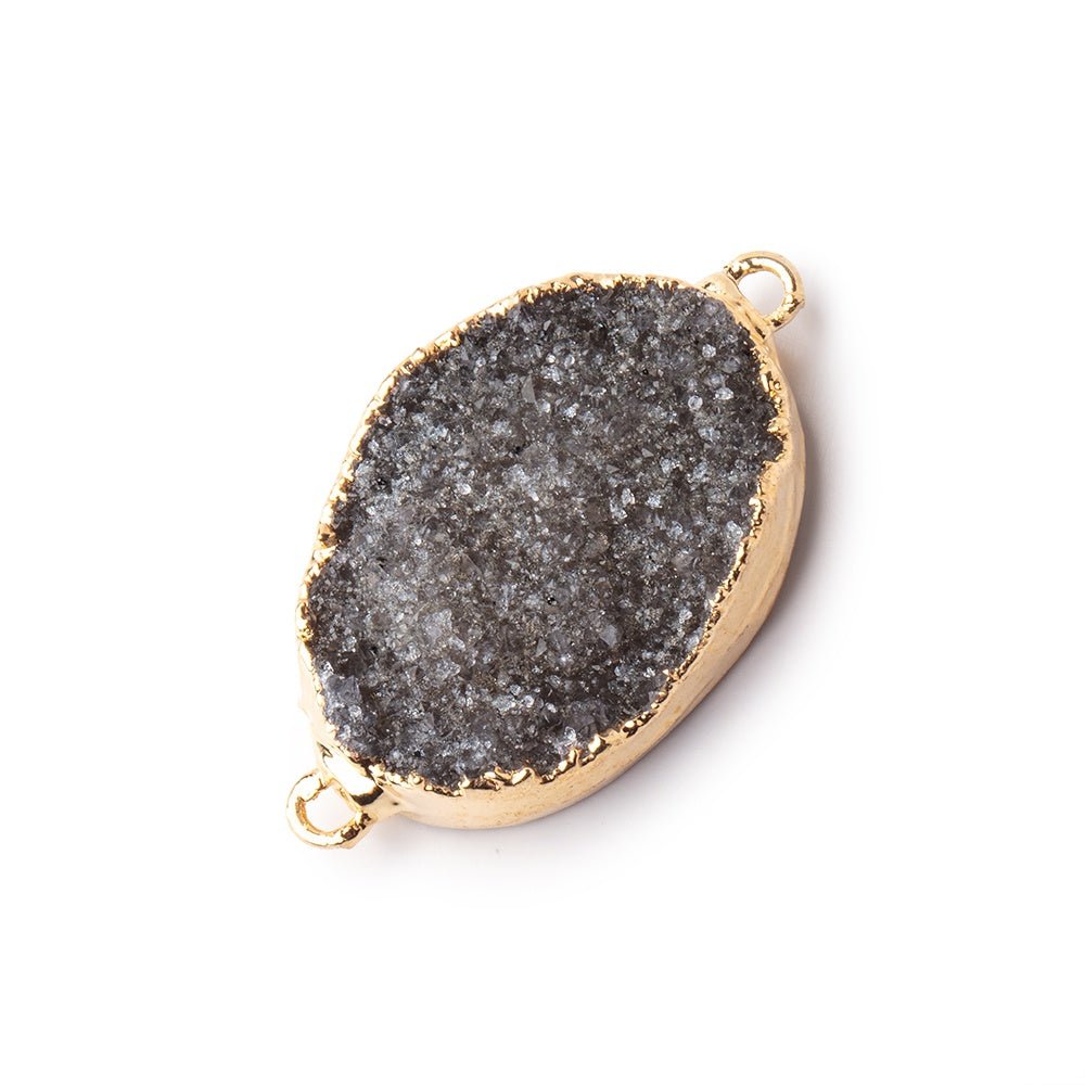 26x20x6mm Gold Leafed Grey Agate Oval Drusy Connector 1 piece