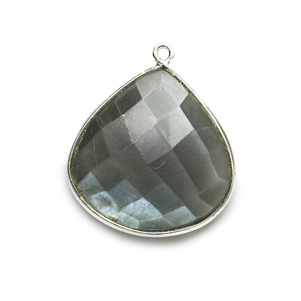 26x26mm Silver .925 Dark Brownish Platinum Moonstone faceted heart Pendant 1 piece