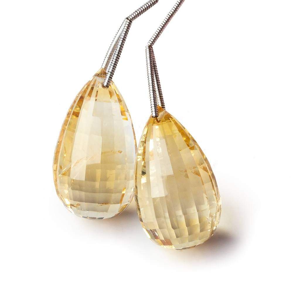 27x15-28x16mm Citrine checkerboard faceted tear drop focal Bead Set of 2