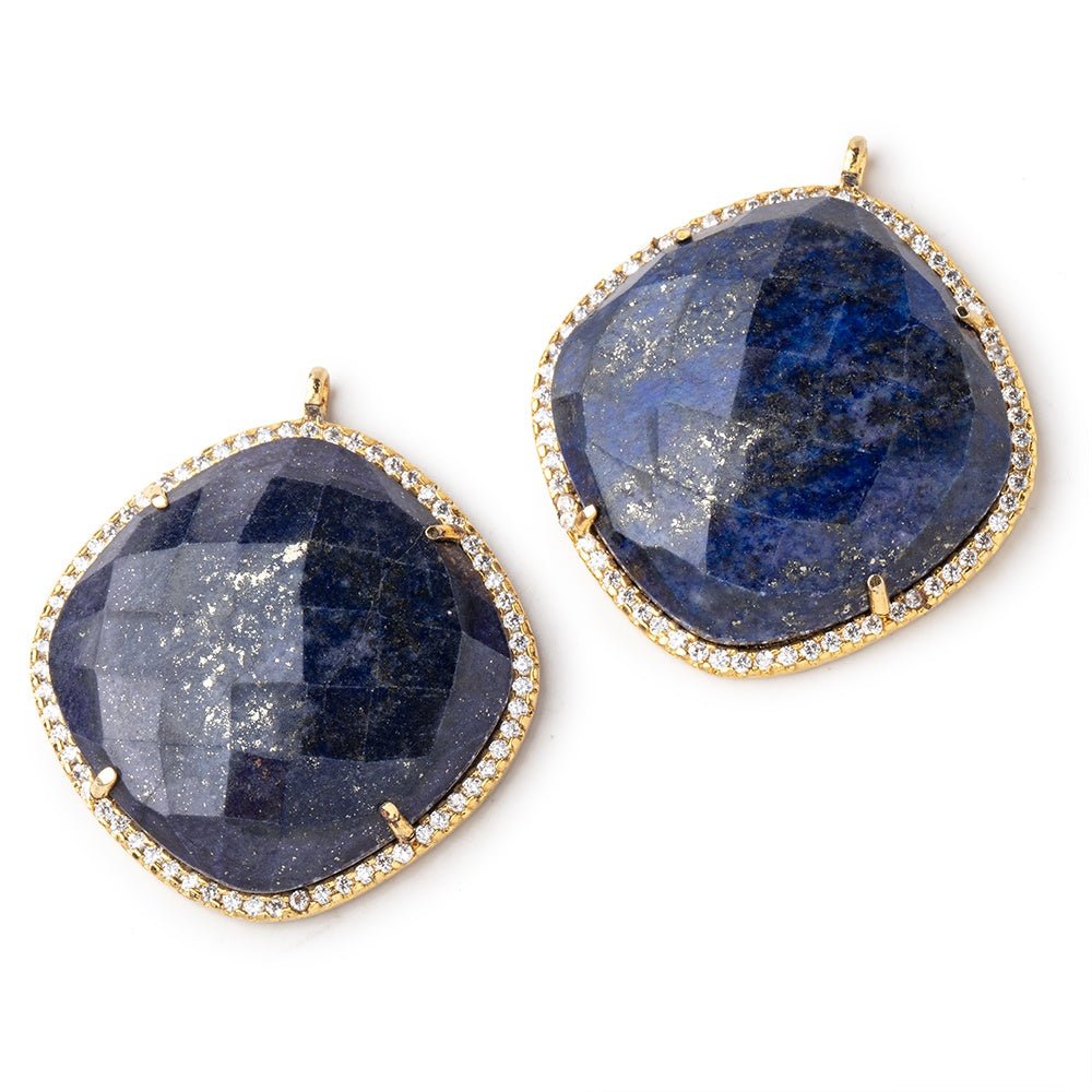 28mm Vermeil CZ Bezel Lapis Lazuli Pillow Pendant 1 Focal Bead