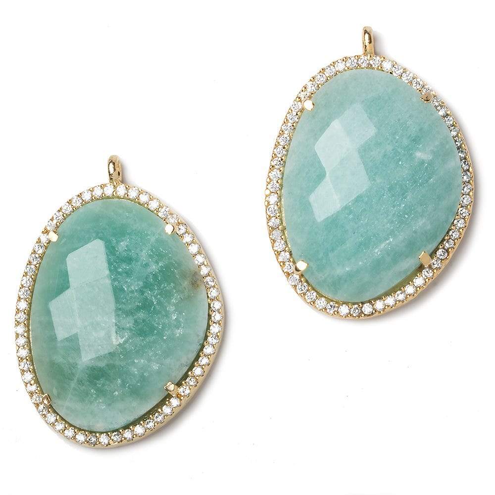 28x22mm Amazonite Vermeil Cz Bezel CZ Nugget pendant 1 piece