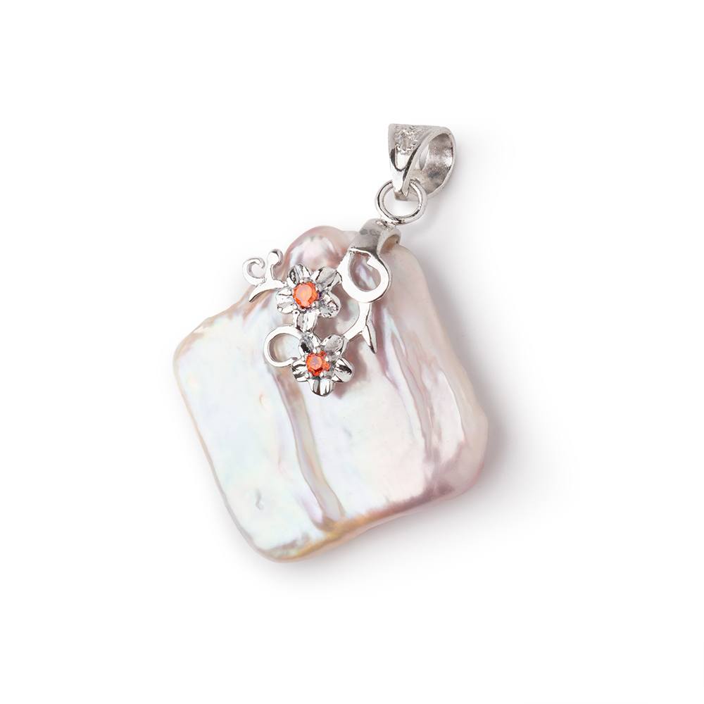 28x26mm .925 Silver Capped Pink Square Pearl Pendant 1 focal piece
