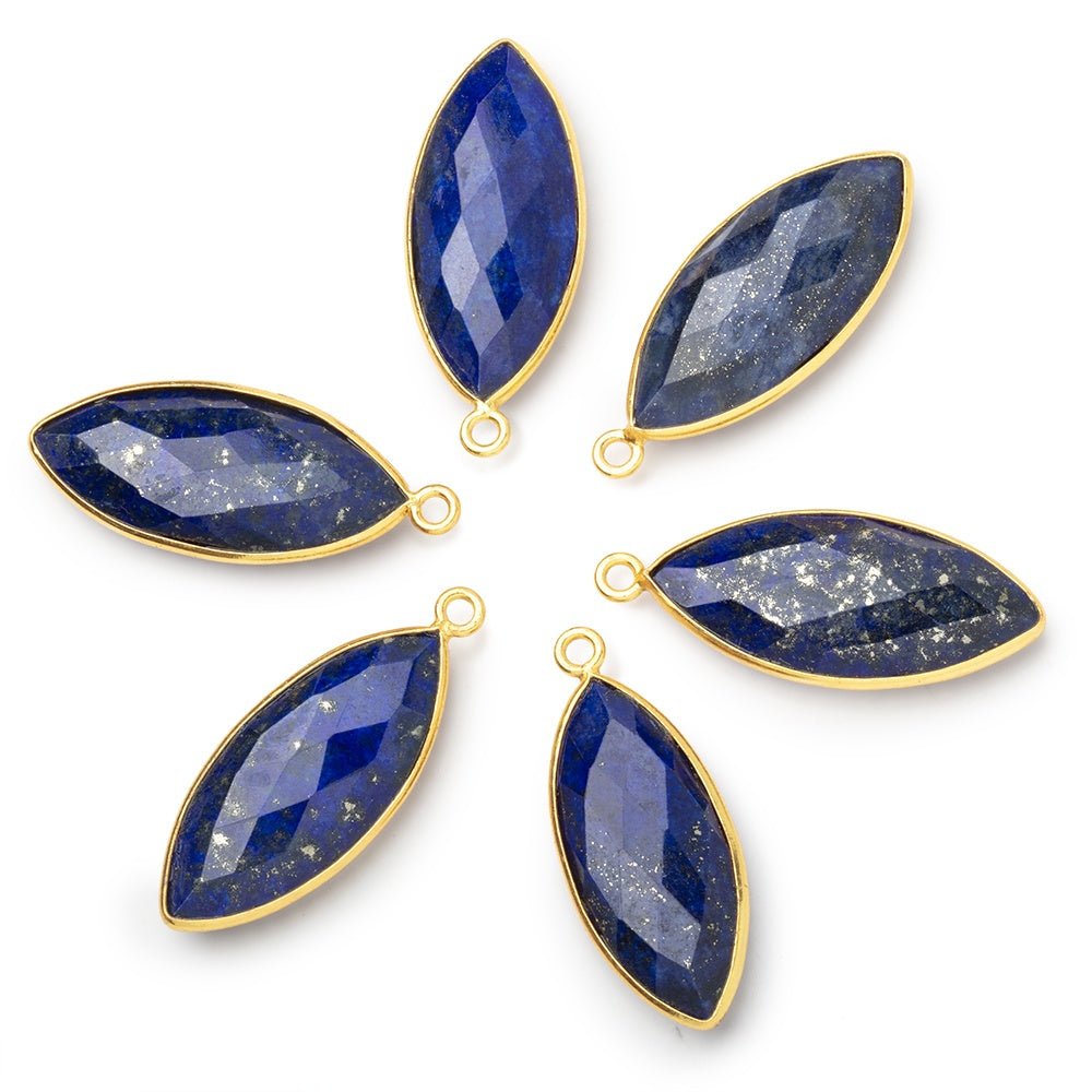 29x13mm Vermeil Bezel Lapis Lazuli Faceted Marquise Pendant 1 piece