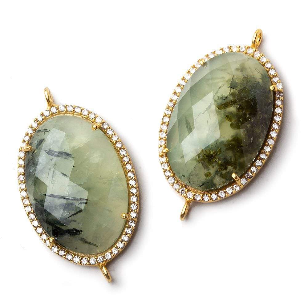 29x20mm Vermeil CZ Bezel Dendritic Prehnite Oval Connector 1 piece