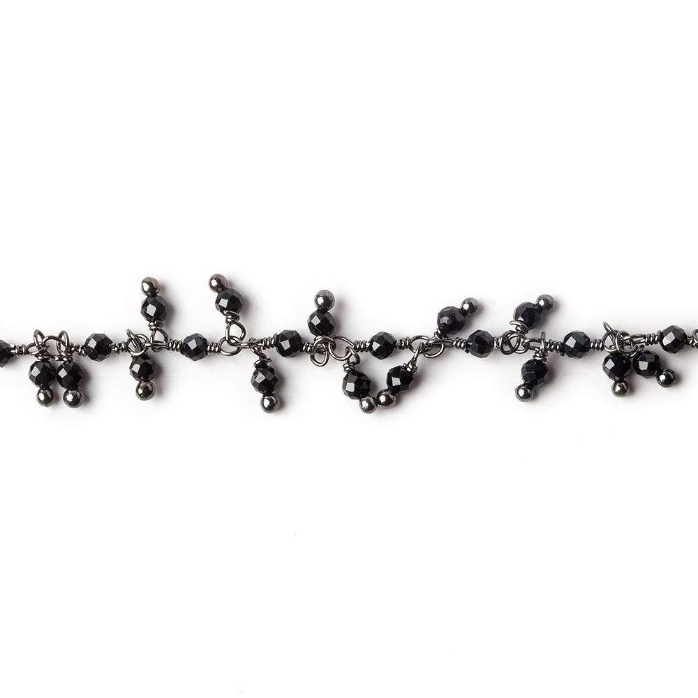2mm Black Spinel micro faceted round Black Gold plated Dangling Chain by the foot