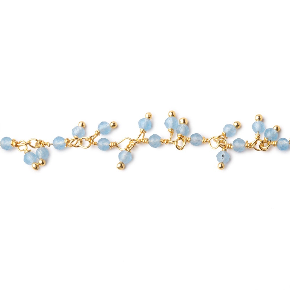 2mm Blue Chalcedony Micro Faceted Rounds on Gold Plated Dangling Chain