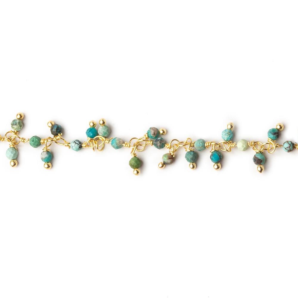 2mm Chinese Turquoise micro faceted round Gold Dangling Chain by the foot