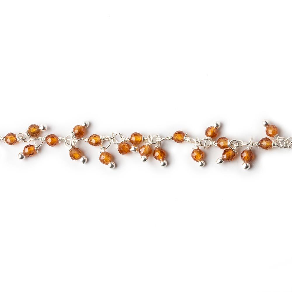 2mm Hessonite Garnet microfaceted round Silver Dangling Chain by the foot