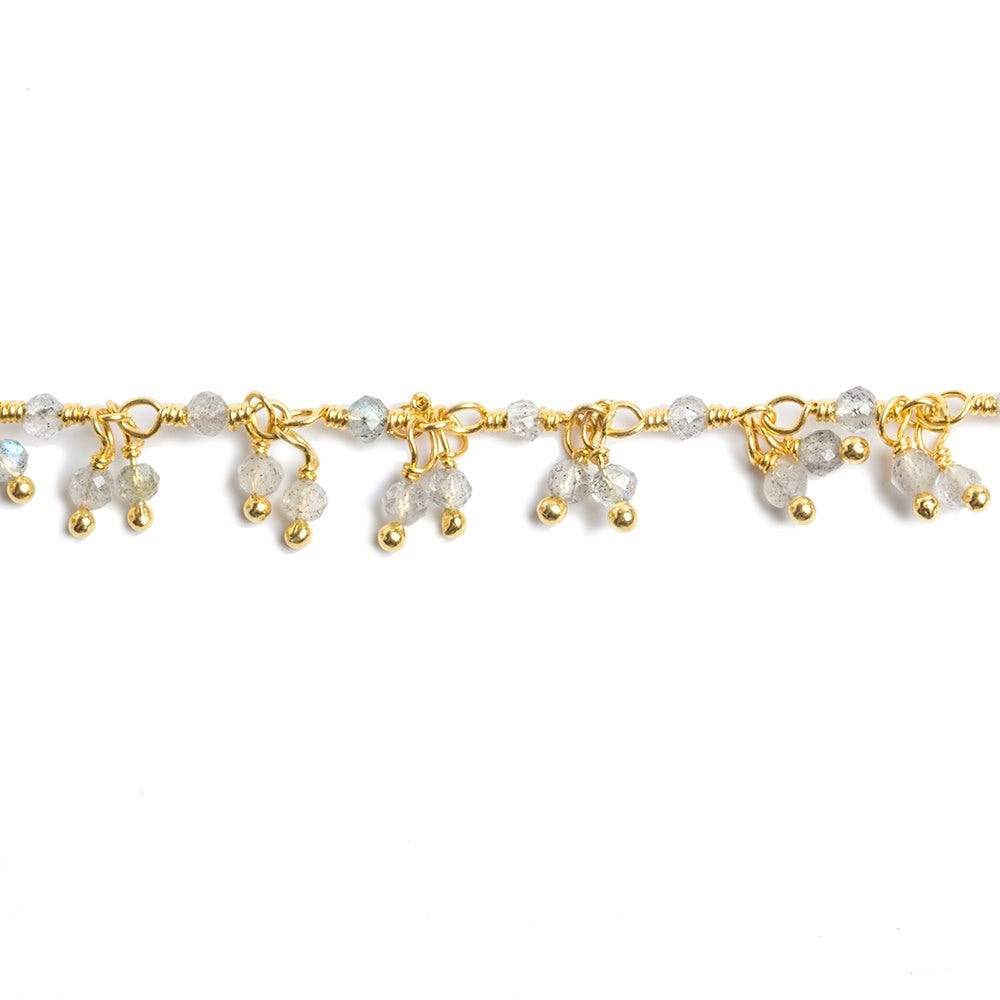 2mm Labradorite micro faceted round Gold Plated Dangling Chain