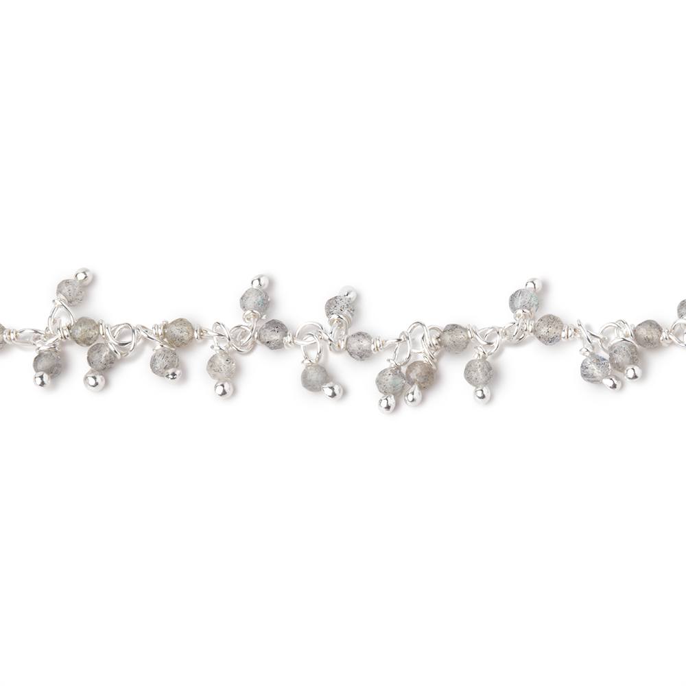 2mm Labradorite Micro Faceted Rounds on Sterling Silver Dangling Chain