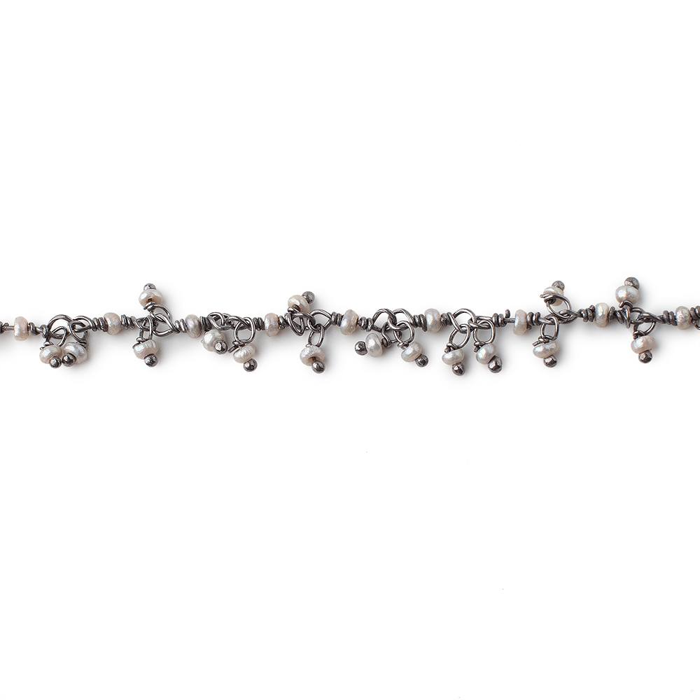 2mm Off White Seed Pearls on Black Gold .925 Dangling Chain by the Foot