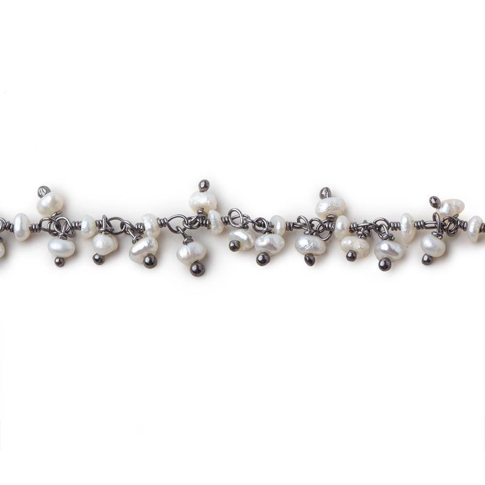 2mm White Baroque Pearl Black Gold Dangling Chain sold by the foot