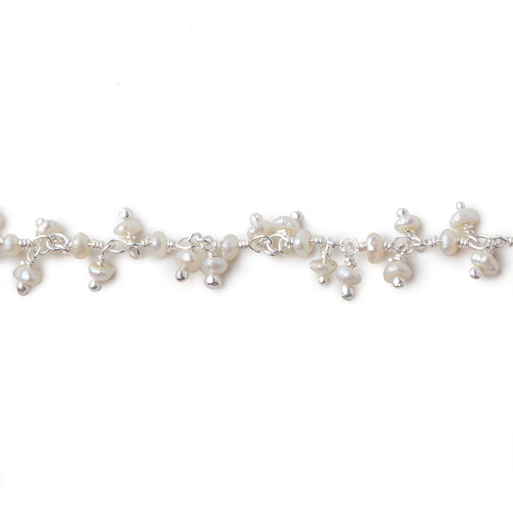 2x2mm White Baroque Pearl Silver Dangling Chain sold by the foot