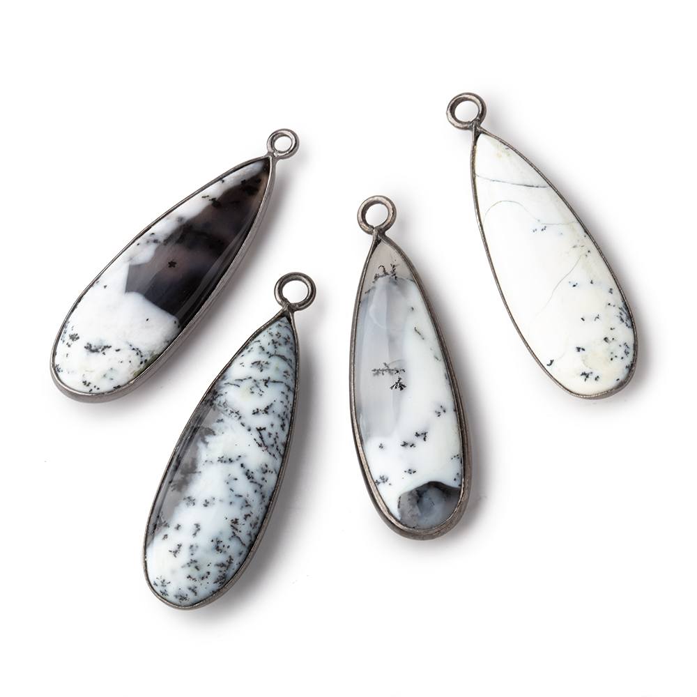 30x11mm Black Gold Bezel Dendritic Opal Plain Pear Pendant 1 Piece