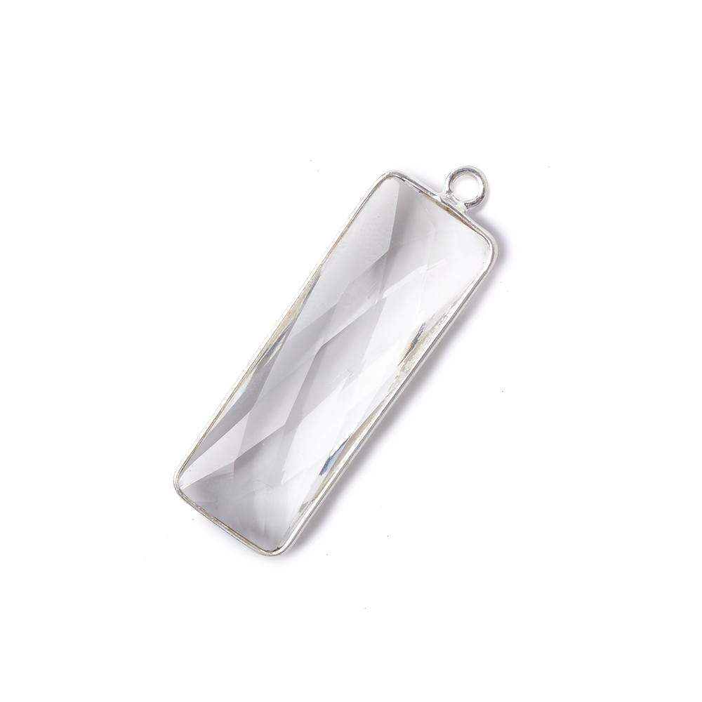31x11mm Silver Bezel Crystal Quartz Bar 1 ring pendant 1 piece