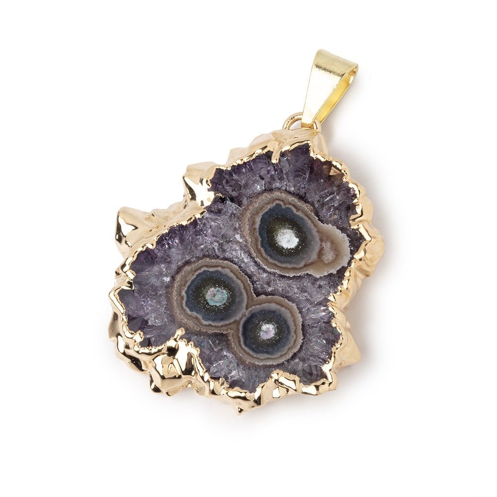 31x30mm Gold Leafed Amethyst Solar Quartz Slice Pendant 1 focal piece
