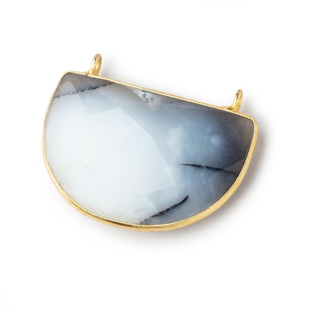 32x22mm Vermeil Bezel Dendritic Opal Half Moon East West Connector 1 Focal Piece