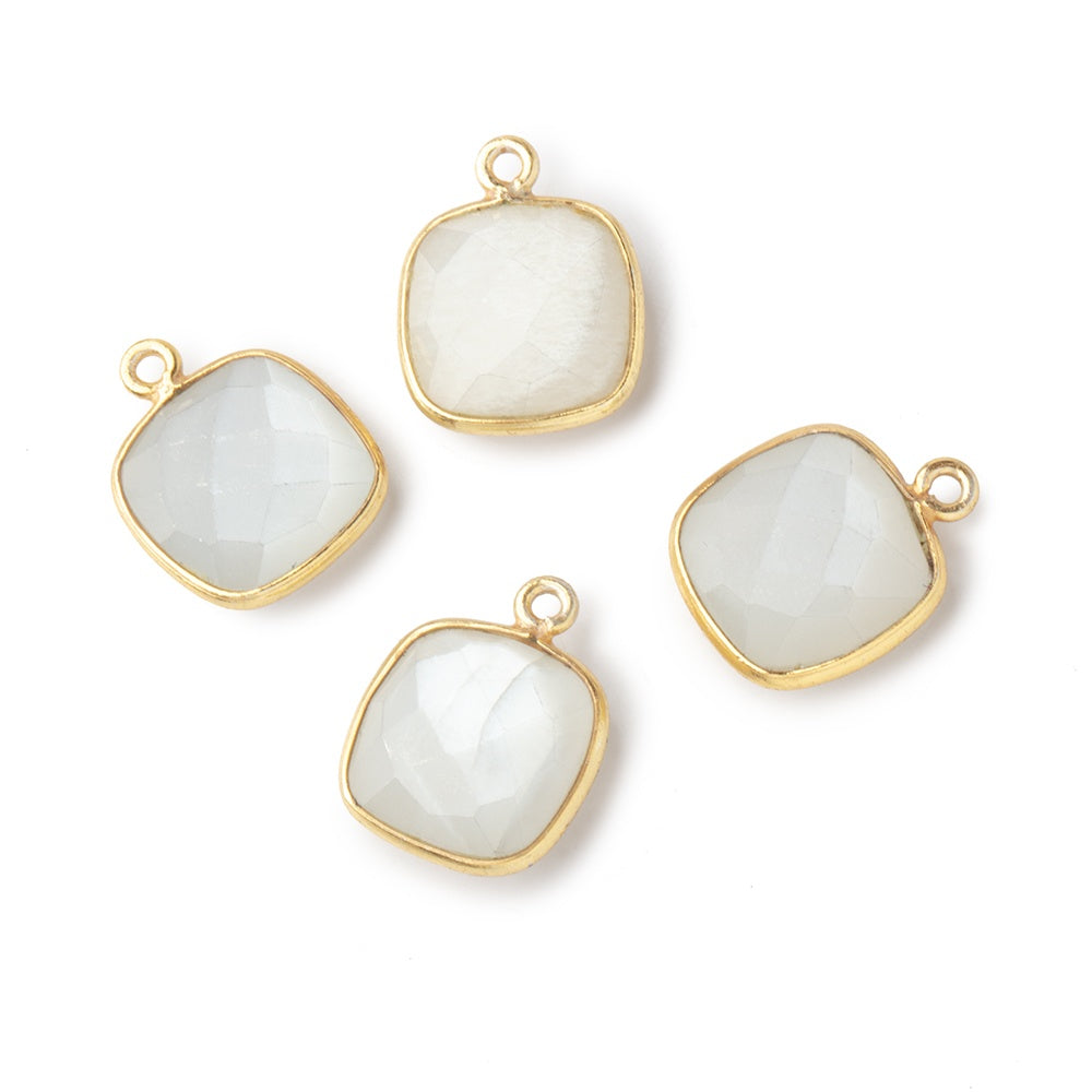 13x13mm Vermeil Bezeled White Moonstone faceted pillow Pendant 1 piece
