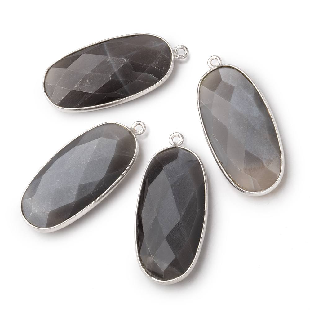 34x16mm Silver .925 Bezeled Platinum Grey Moonstone faceted Oval Pendant 1 piece