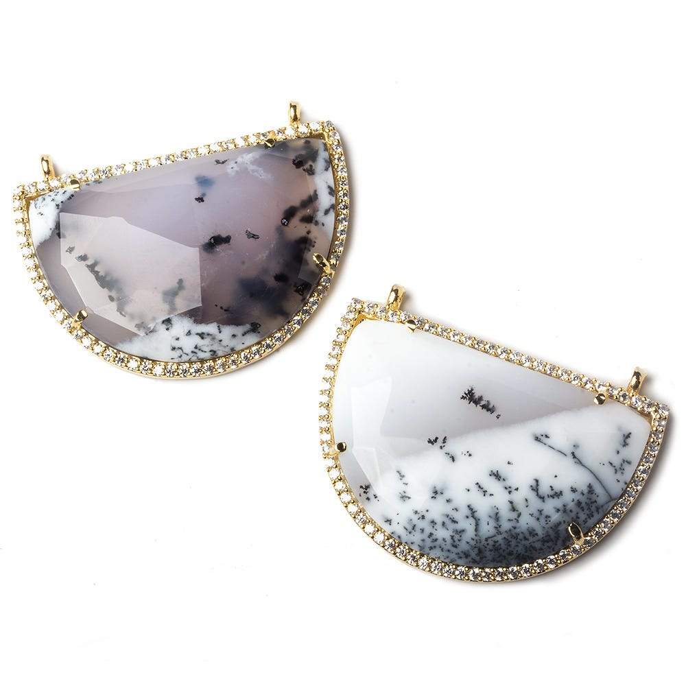 33x20mm Dendritic Opal Vermeil CZ Bezel Half Moon East West Connector 1 pc
